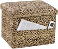 Bsketa Storage Ottoman Bench, 17" Folding Velvet Foot Rest,Leopard Print