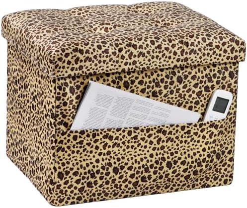 Bsketa Storage Ottoman Bench, 17" Folding Velvet Foot Rest,Leopard Print