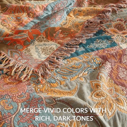 Bailix Boho Throw Blanket, 100% Cotton, Woven Floral Pattern, 50"x60"