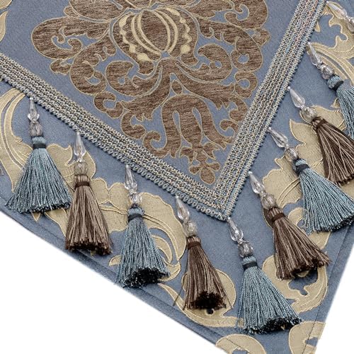 Loom and Mill Luxury Damask Table Runner 90 Inches Long, Grey Blue