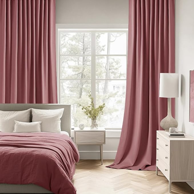 MIULEE Dusty Rose Back Tab Blackout Curtains 52x90 Inch Long 2 Panels Set | Rod - Image 2