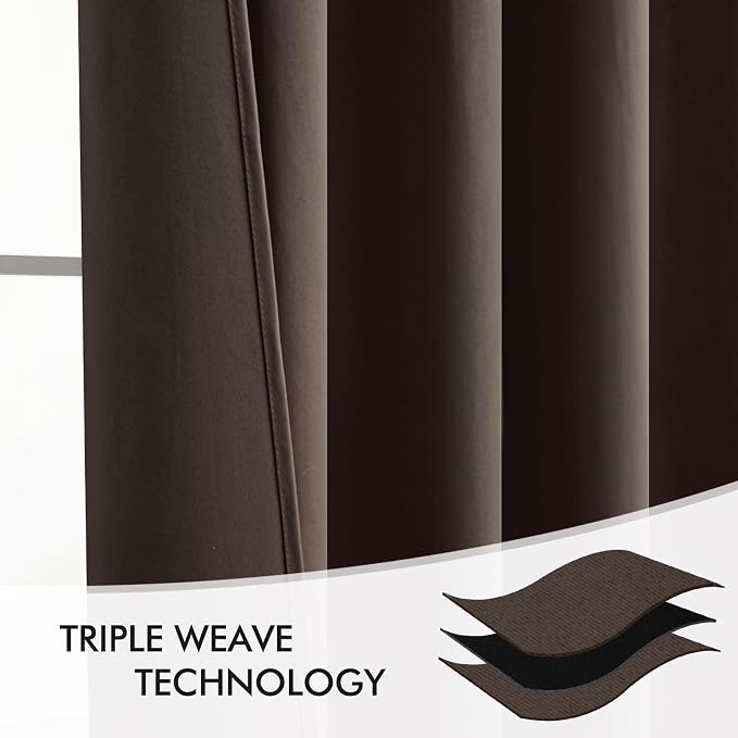MIULEE Chocolate Brown Back Tab Blackout Curtains 52"x72" Long 2 Panels Set | - Image 7