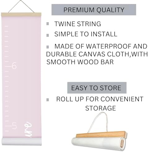 Morxy Canvas Growth Chart for Kids - Unisex Room Wall Decor - Measuring Height Wall Tape (Loved Beyond Measure- Pink)