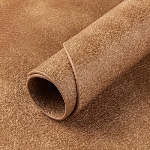 ADRIMER Oval Placemats Set of 12, Wipeable Faux Leather, Sandy Light Brown