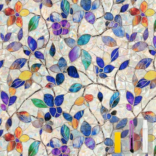 Rainbow Stained Glass Window Privacy Film Static Cling35.4x78.7in