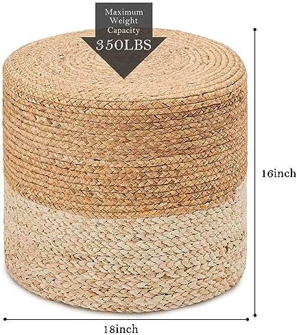 18'' Boho Ottoman Pouf Natural Water Hyacinth Rustic Handmade Lounge Pouffe