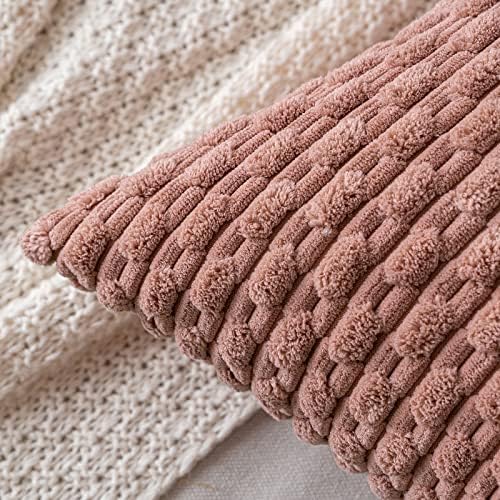 MIULEE Decorative Throw Pillow Covers 18x18 Blush Pink Textured Corduroy