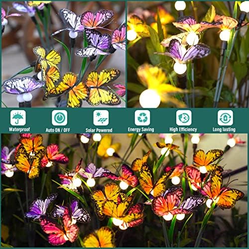 TONULAX Solar Garden Lights - 6 Pack Swaying Butterfly Light, Swaying in The Wind, Solar Outdoor Lights, Yard Patio Pathway Decoration, High Flexibility Iron Wire & Realistic Butterflies