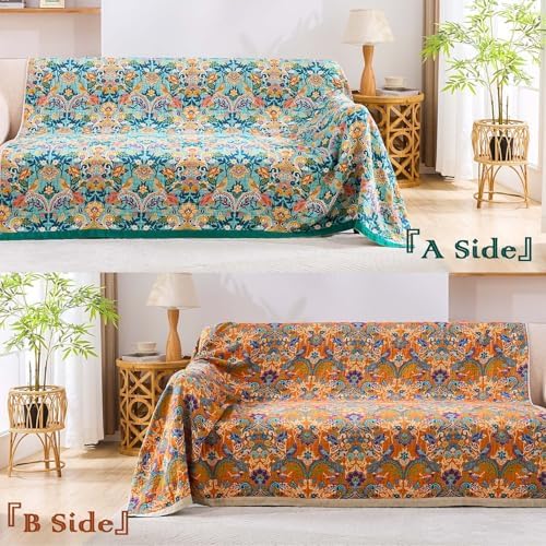 XIBLC Boho Blanket Throw Quilt, 100% Cotton Soft Light Weight Throw Blankets for Summer, 60"x80" Farmhouse Flower Decorative Blankets, All Season Rustic Reversible Bohemian Throw Quilt