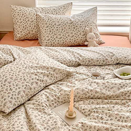 mixinni Boho Floral Girls Duvet Cover Set King Size Soft Cotton Comforter Cover Set Farmhouse Shabby Chic Flower Duver Cover for Women, 1 Cute Floral Duver Cover and 2 Pillowcases for All Seasons