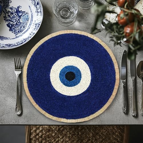 COTTON CRAFT Evil Eye Beaded Placemats - Set of 2 Charger Table Mats