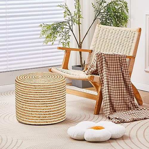 18'' Ottoman Pouf Natural Braided Poof Rustic Handweave Lounge Pouffe