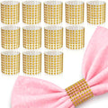 Gold Napkin Rings Bulk Set of 100, Rhinestone Holders for Weddings
