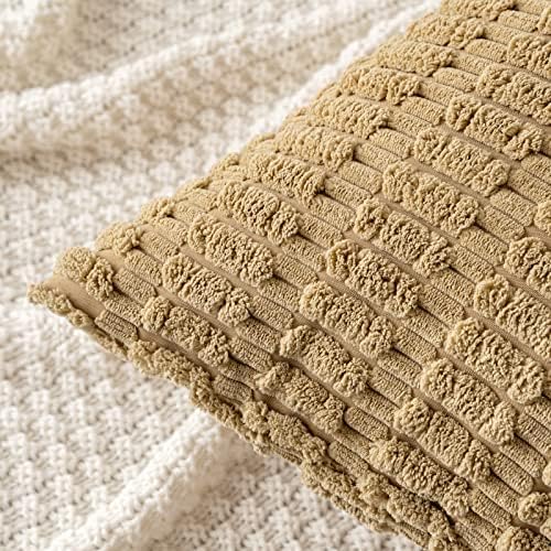 MIULEE Corduroy Decorative Throw Pillow Covers 18x18 Khaki Pack of 2