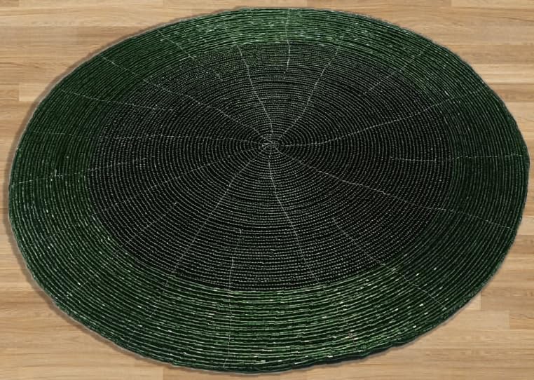 Beaded Charger placemats Set of 4, 13 Inch Round, Green Tonal
