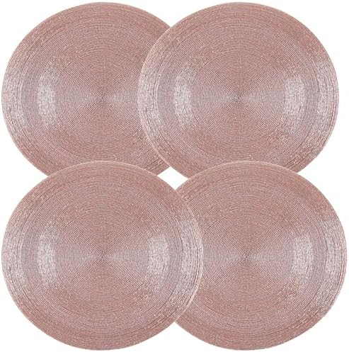 ALPHA Living HOME Beaded Placemats 13 Inch Pink Round Glass Table Mats