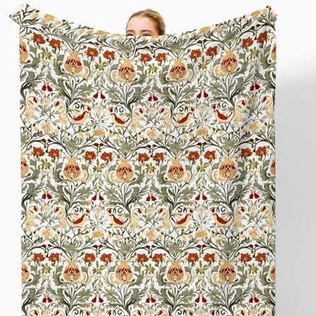 Vintage Floral Throw Blanket for Couch, Floral Room Decor, Retro Botanical Bird Art Nouveau Throw Blanket for Bedroom Living Room Decoration, 50x60 Inches
