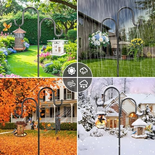 84 Inch Double Shepherds Hooks for Outdoor, Heavy Duty Bird Feeder Pole with 5 Prongs Base for Hanging Lantern, Hummingbird Feeder, Lightweight Plant, Shepherds Hook for Bird Feeders for Outside