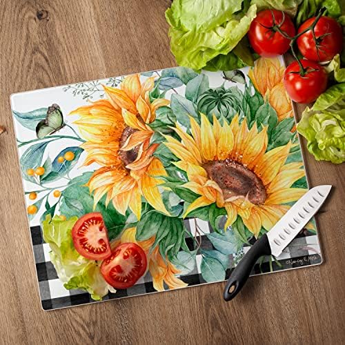 CounterArt Sunflower Fields 3mm Tempered Glass Cutting Board 12" x 15"