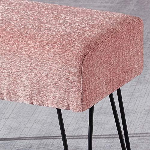 Home Soft Things Pink Jacquard Chenille Ottoman, 19" x 13" x 17" H, Tanga-Rose Quartz, Fuzzy Entry Way Ottoman Bench Living Room Bedroom End of Bed Decorative Makeup Stool Foot Rest Chair Home Décor