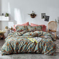 Green Gold Duvet Cover Queen,Medallion Paisley Print Bedding Set 400 Thread Count Percale Cotton Vibrant Bohemian Pattern Quit Cover with Zipper Closure