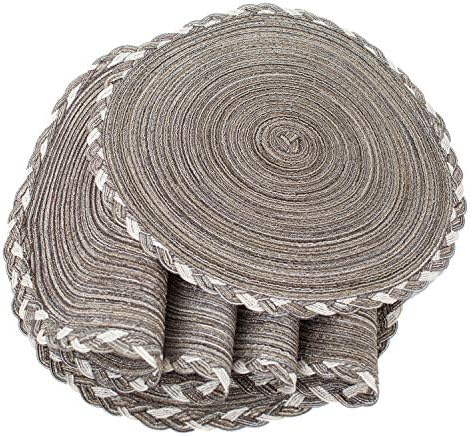 SHACOS Round Placemats Set of 4 Braided Glitter Round Table Placemats 15 inch for Wedding Holiday Party (Multicolor-Light Coffee, 4)