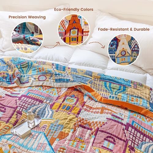 MSGKV Roman Castle Cotton Throw Blanket 60"x80" Art Woven Twin Blanket