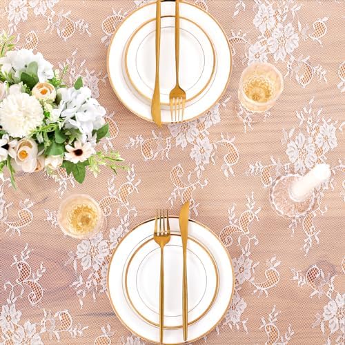 Rectangular Lace Tablecloth 5 Pieces 10FT White Table Cloth Vintage Fabric