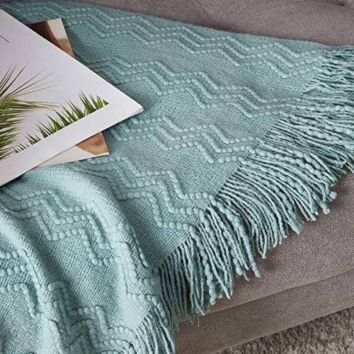 BOURINA Aqua Throw Blanket 60x80 Inch Boho Knitted Soft Throw Sofa Blanket