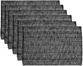 Sweet Home Collection 100% Cotton Placemats for Dining Room Rectangle Two Tone Woven Fabric 13" x 19" Soft Durable Table Mat Set, Set of 6, Black