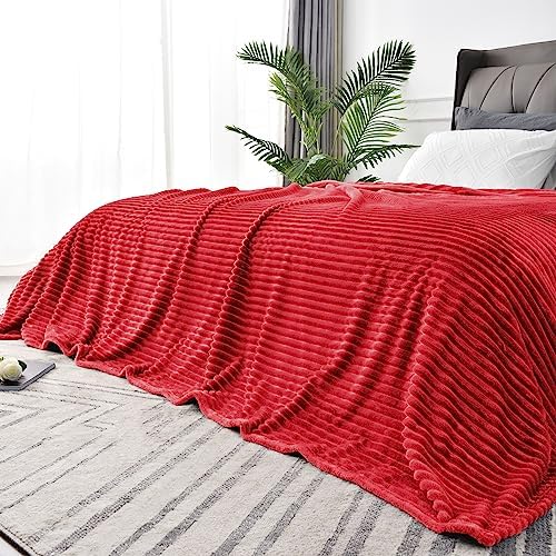 BEDELITE 3D Ribbed Jacquard Red Blankets Queen Size for Bed, 90x90 Inch