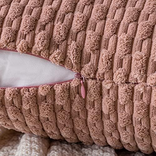MIULEE Decorative Throw Pillow Covers 16x16 Blush Pink Textured Corduroy