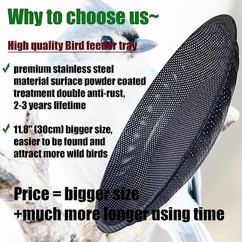 CQAIRIOU Premium Deck Railing Bird Feeder Tray for Balcony,11.8" Stainless Steel Large Platform Bird Feeder Mesh Seed Tray for Outside Wild Birds,Great Decoration for Garden Backyard