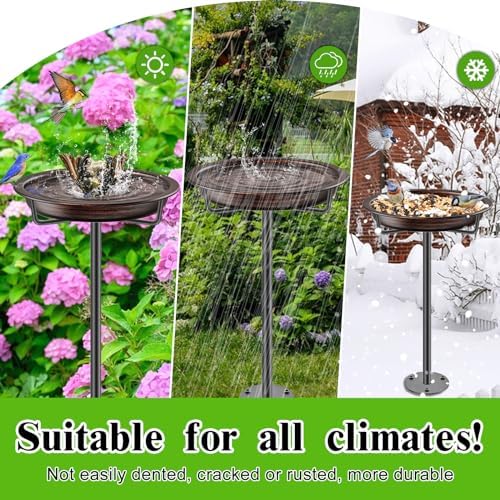 Bird Baths for Outdoors, Detachable Birdbaths for The Garden Clearance, Heavy Duty Freestanding Bird Baths, Bird Bath Bowl Spa & Birdfeeder with Metal Stake Stand (Retro Brown)