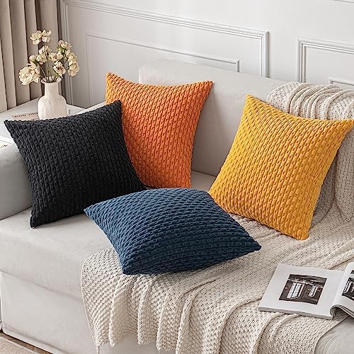 MIULEE Decorative Throw Pillow Covers 18x18 Black Textured Corduroy