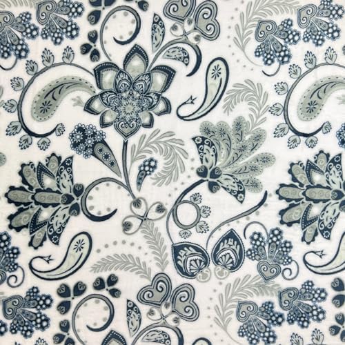 Soft Fleece Throw Blanket, Bohemian Boho White Navy Floral Paisley, 50x70