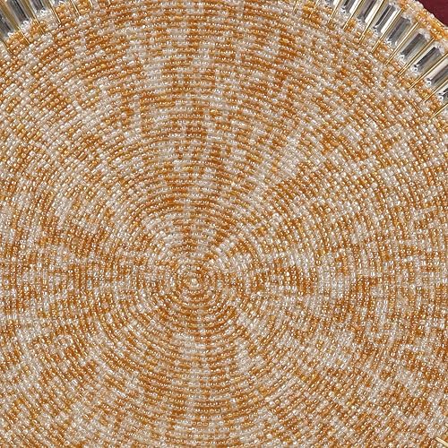 Beaded Round Placemat Set of 2 13 Inch Multi Handmade Glass Table Mats
