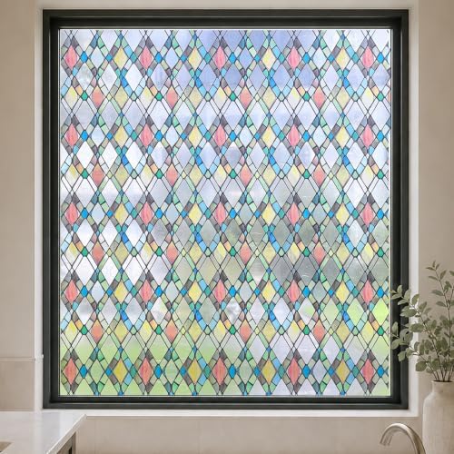 ADD.HERES Window Privacy Film One Way Daytime Privacy Static Cling, Mirror Vinyl Roll Heat Control Anti UV Window Tint for Home and Office, Non-Adhesive Window Film, Rainbow, 35.43" x 78.7"