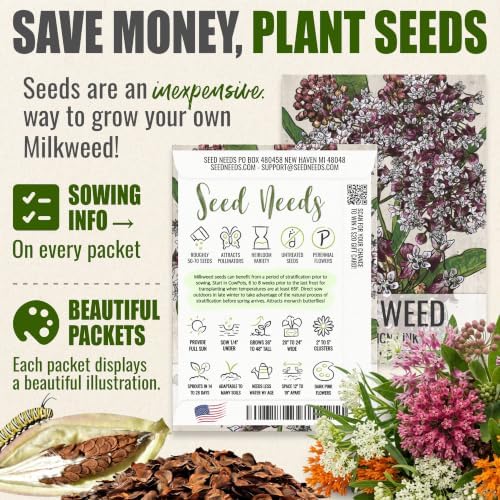 Seed Needs Milkweed Seeds Variety Pack of 5 Perennial Flowers for Monarchs