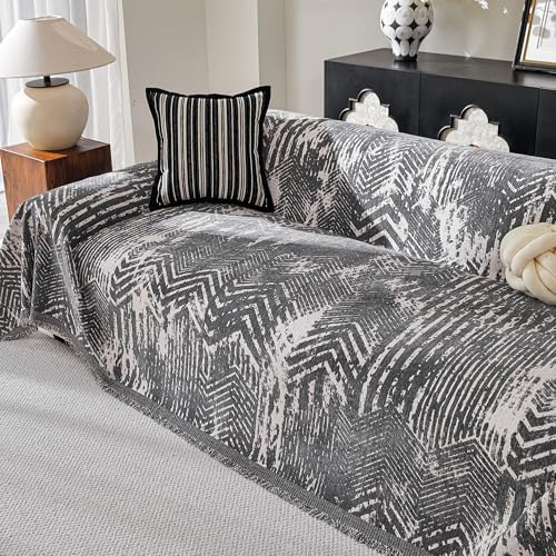 MEETSKY Couch Covers for Sofa, Couch Covers for Dogs, Modern Sofa Slipcover for Sectional Sofa Covers Washable, Chenille Blend Thick Fabric Couch Blanket Cover for Living Room, 71" x 118", Dark Grey