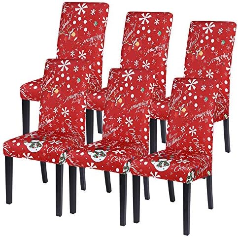 SearchI Christmas Chair Covers Set of 6, Stretch Xmas Kitchen Chair Cover Removable Washable Holiday Parsons Chair Slipcovers for Dining Room, Christmas Decoration, Ceremony(Snowman+Snowflake)