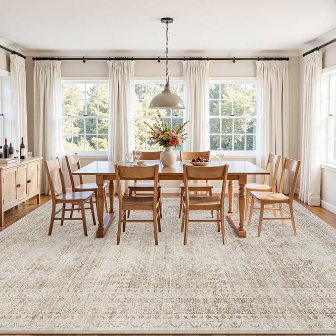 6x9 Area Rugs Living Room: Bedroom Neutral Washable Carpet Brown | Vintage Boho - Image 9