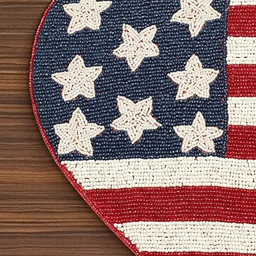 Lightnpro Heart‑Shaped Beaded Placemats Set of 2 – 13 Inch Red White Blue Charger Mats, Handcrafted Artisan Table Accessories, Decorative Table Décor for Independence Day & Memorial Celebrations