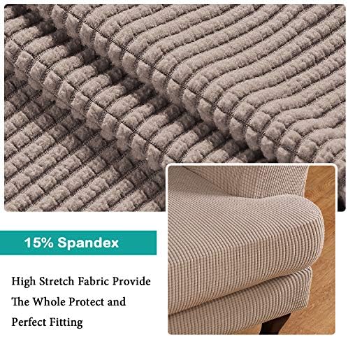 Turquoize Wingback Chair Covers 2 Piece Wing Chair Slipcover Stretch Slipcovers for Wingback Chairs Wing Chair Cover Spandex Jacquard Fabric with Elastic Bottom Non-Slip Furniture Cover, Sand