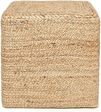 · REDEARTH · Cube Pouf Foot Stool Ottoman - Classic Jute Poof - Natural