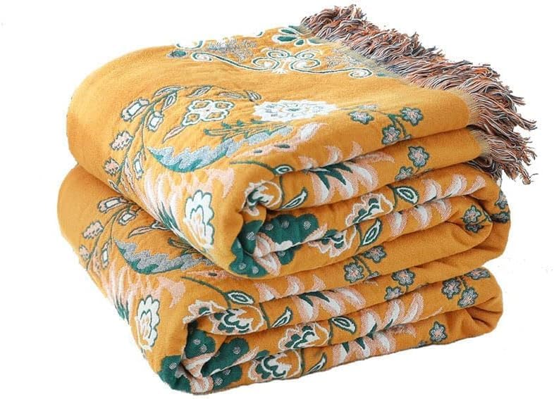 Yellow Floral Rustic Boho Blanket for Bed Couch Travel 60''x 80''