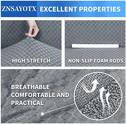 ZNSAYOTX 1 Piece Jacquard Couch Covers for 3 Cushion Couch Living Room High Stretch Sofa Cover Pets Dogs Friendly Anti Slip Thickened Slipcovers Furniture Protector (Sofa, Light Grey)