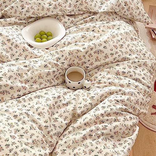 mixinni Boho Floral Girls Duvet Cover Set Twin Size Soft Cotton Comforter Cover Set Farmhouse Shabby Chic Flower Duver Cover for Women, 1 Cute Floral Duver Cover and 2 Pillowcases for All Seasons
