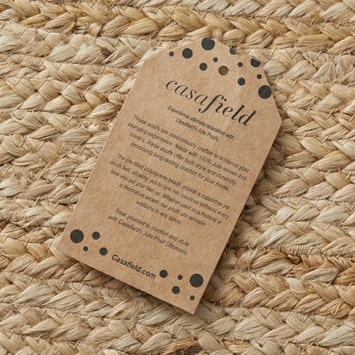 Casafield Braided Jute Pouf, Large Square Pouf Ottoman, 22" W x 22" D x 14" H Woven Jute Footrest, Decorative Indoor Boho Home Accent for Living Room