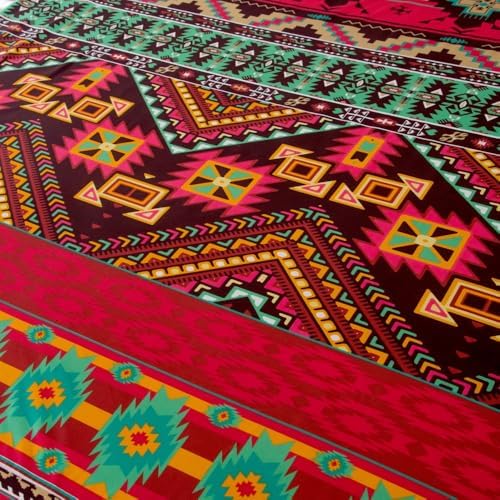 Bohemian Style Bedding Fitted Sheet with Deep Pocket,Red Colorful Boho Pattern Printed Fabric Bed Sheets (Multicolor, Queen)
